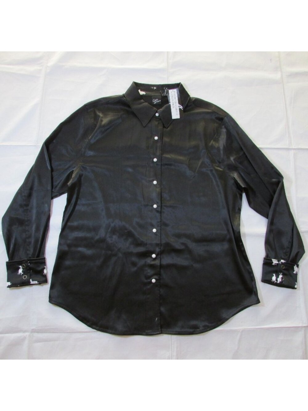 Cruel Denim Women's LG Long Sleeve Satin Western Snap Shirt Black